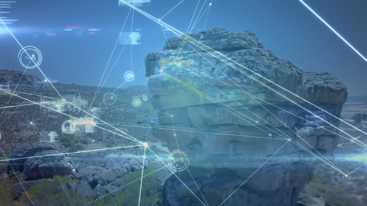 Animation of networks of connections over landscape