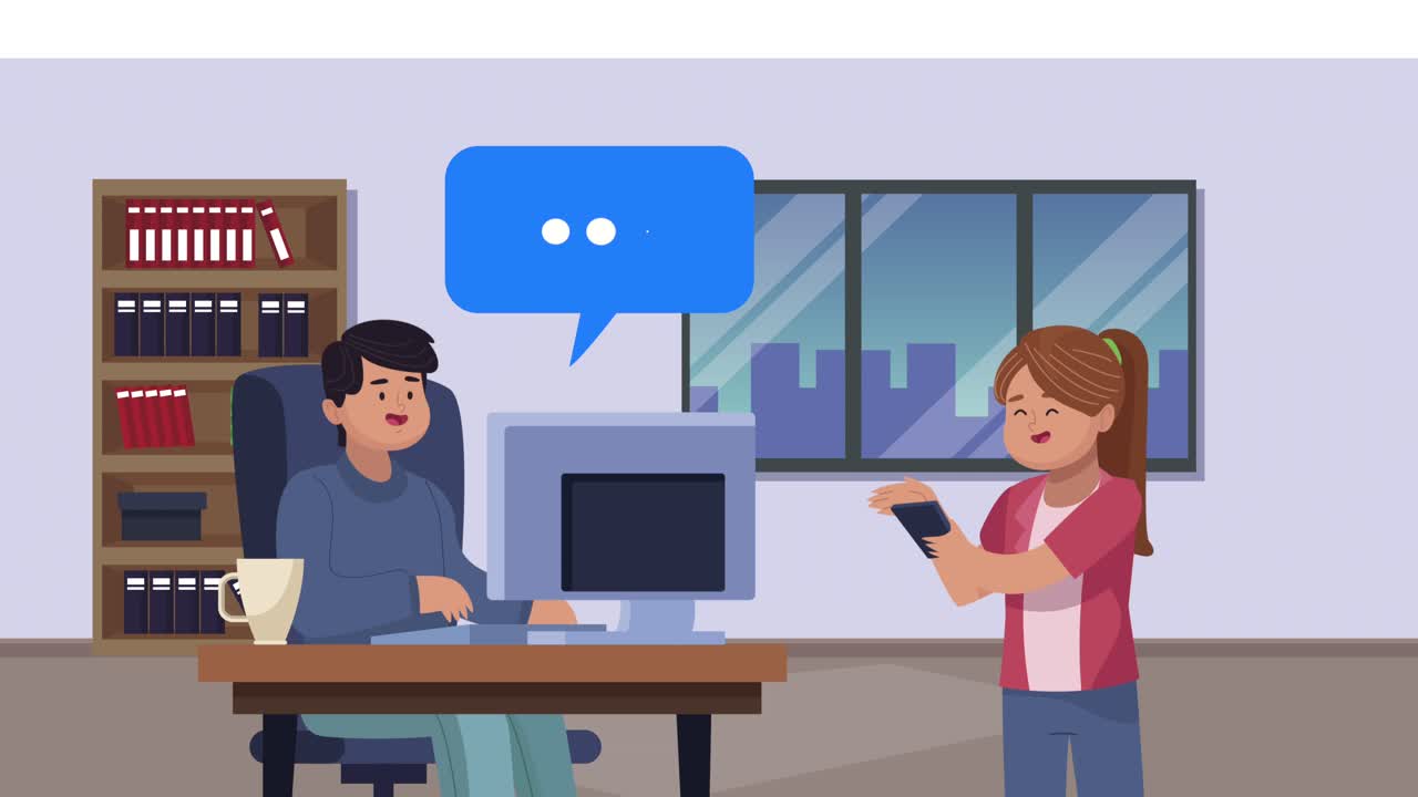 couple working in desktop workplace scene