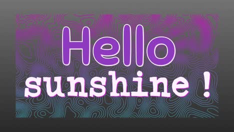 Animation-of-text,-hello-sunshine,-in-purple-and-white,-with-moving-contour-lines-on-grey