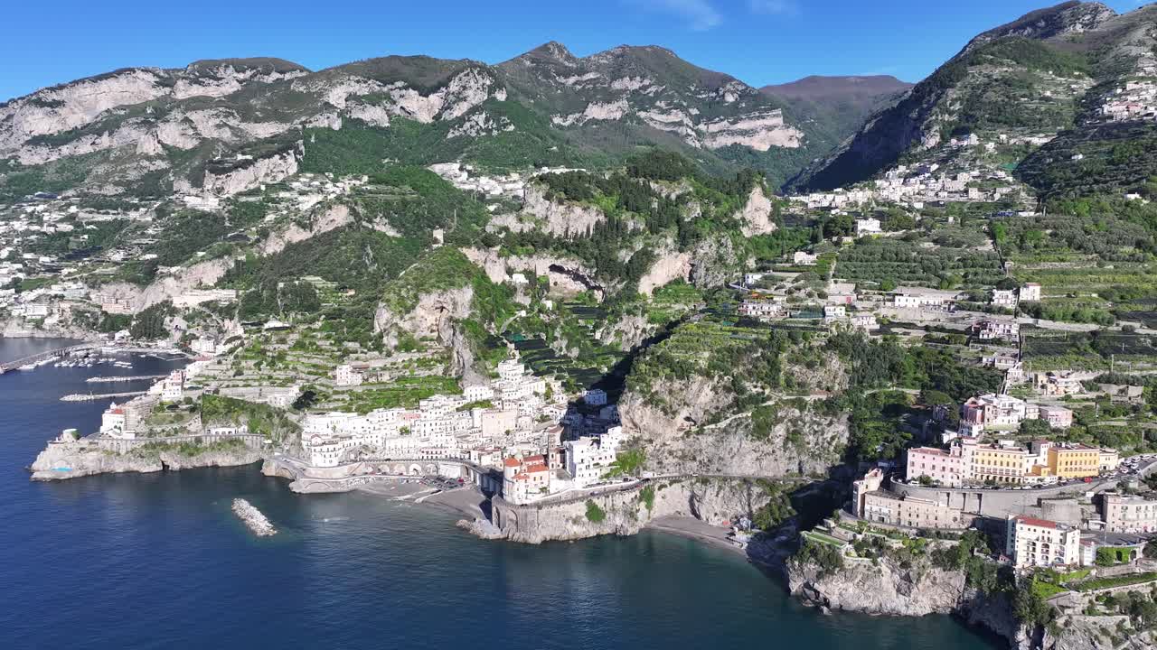 Aerial View of Coastal Town on Amalfi Coast, Italy