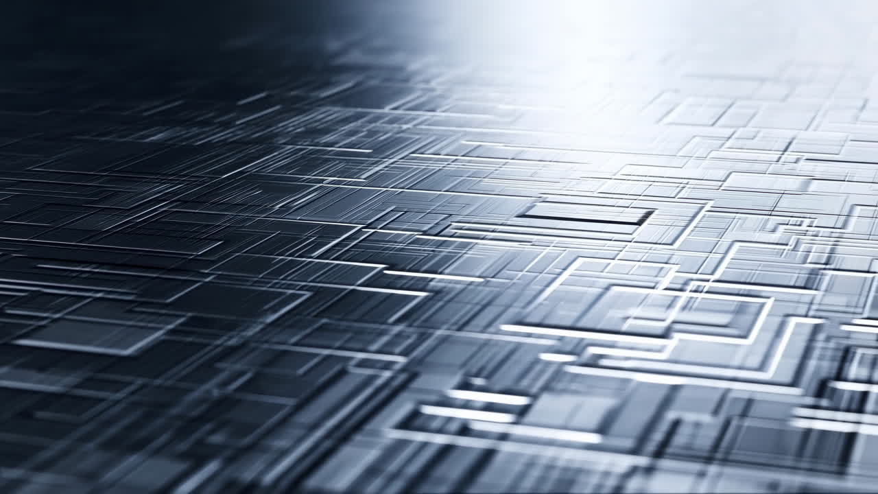 Metal Circuit Board Surface With Reflection, Close View Of Machined Traces, Pads And Subtle Chrome Highlights