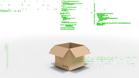 Data processing on grid network delivery box opening against white background