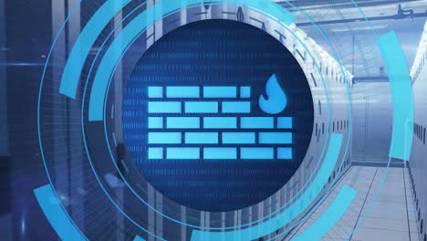 animation of circular scanner processing firewall data over server room