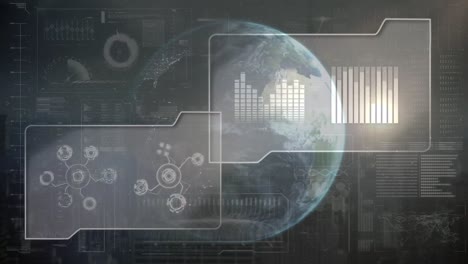 animation of data processing over globe on black background