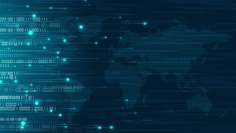 digital data network binary code. movement of numbers and glowing particles on dark blue background. points and pixels in lines. looped animation.