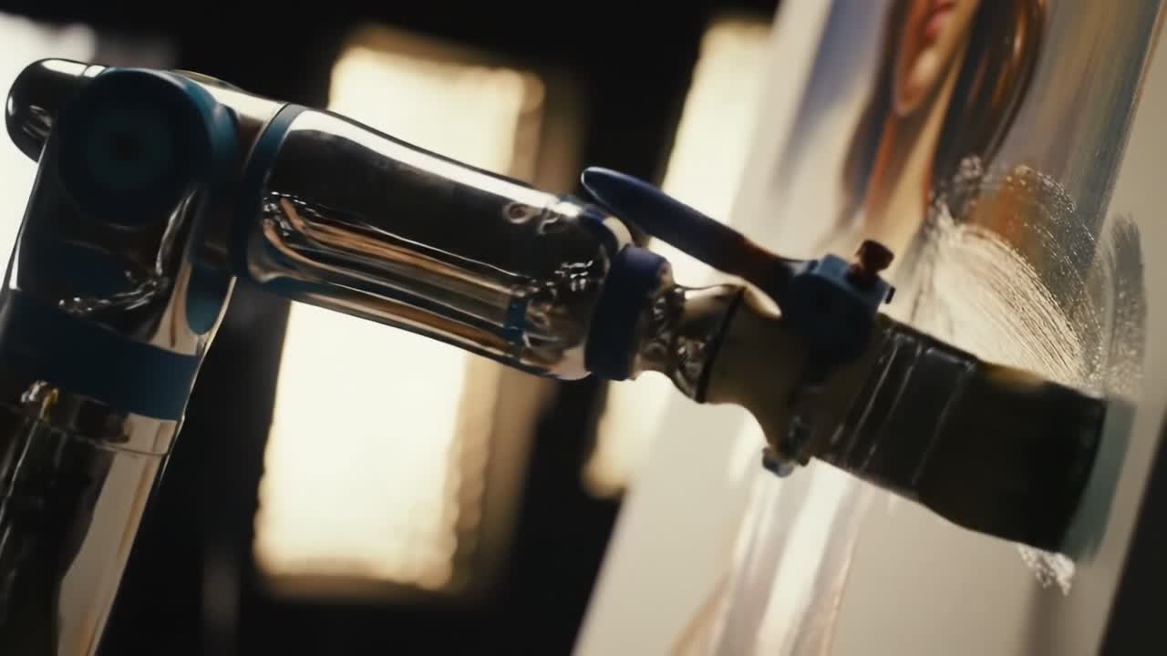 A Captivating Journey of Artistic Precision: The Mechanized Brush Delicately Applies Paint to Canvas, Showcasing A Modern Blend of Technology and Creativity