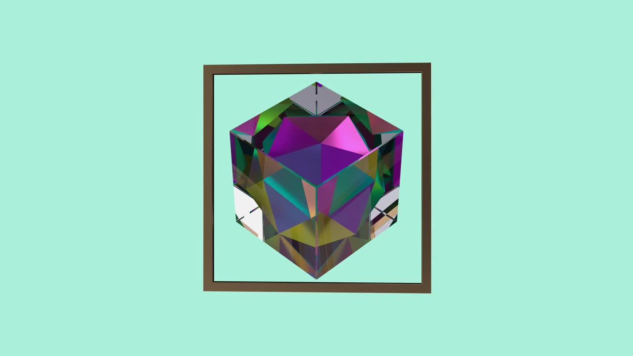 forma de cubo y marco dorado fondo verde abstracto movimiento de renderización 3d