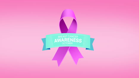 animation of pink ribbon logo and breast cancer text appearing on pink background