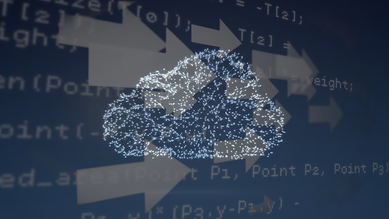 Animation of cloud icon over data processing and arrows