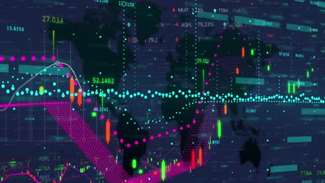 Animation-Der-Finanzdatenverarbeitung-über-Der-Weltkarte