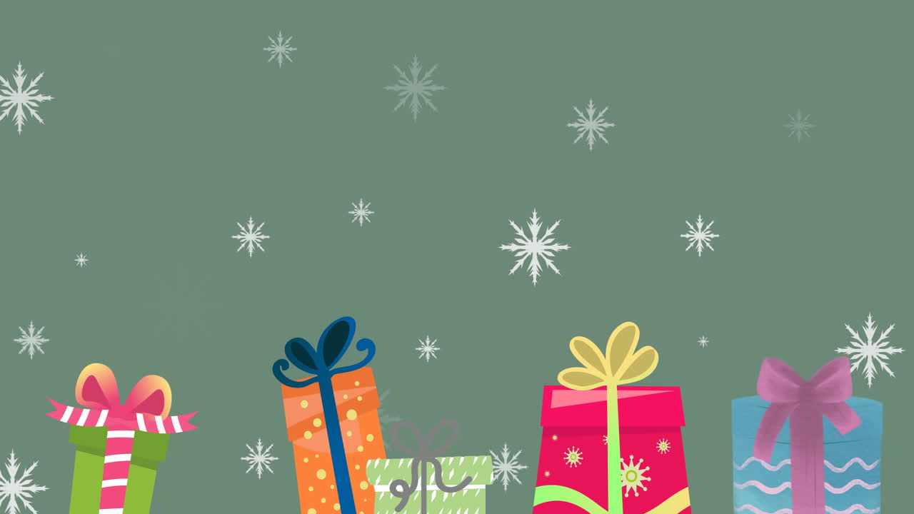 анимация снега, падающего на рождество над подарками