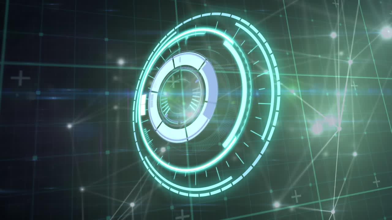 Animation of scope scanning over networks of connections with glowing spots