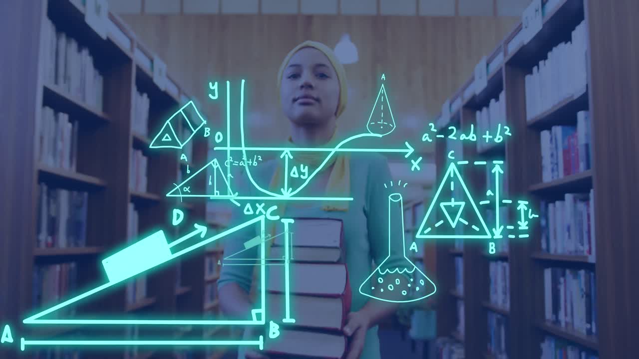 animación del procesamiento de datos científicos sobre una estudiante biracial