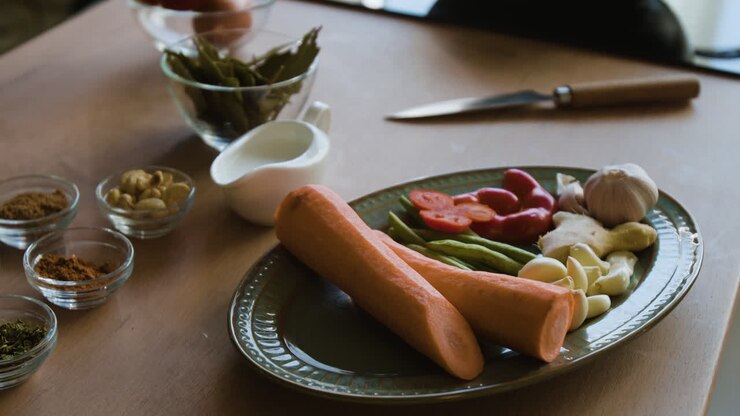 Verdure fresche e spezie pronte per la cottura