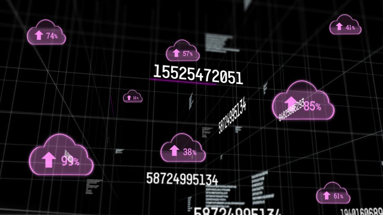 animación de iconos digitales sobre el procesamiento de datos científicos en fondo negro