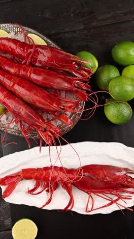 fresh red prawns with limes