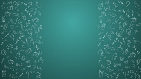 hand drawn frame medicine icons animation. medicines, medical products, tablets, medical equipment on a white background. loop motion graphic. copy space.