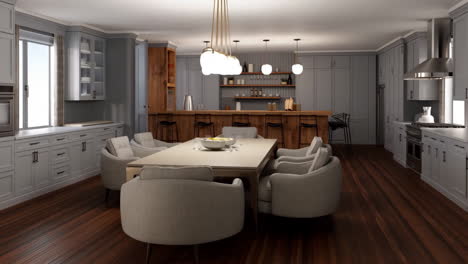 modern open-plan kitchen and dining room interior
