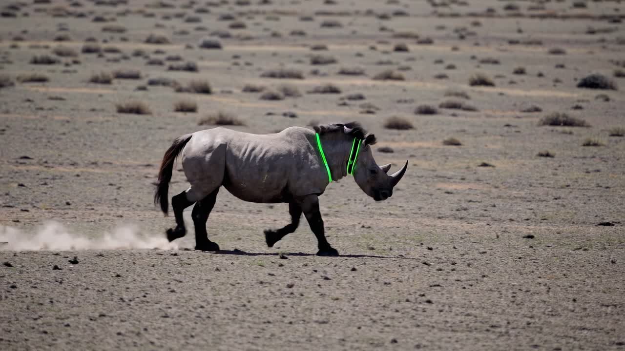 Tagged Black Rhinoceros in African Desert