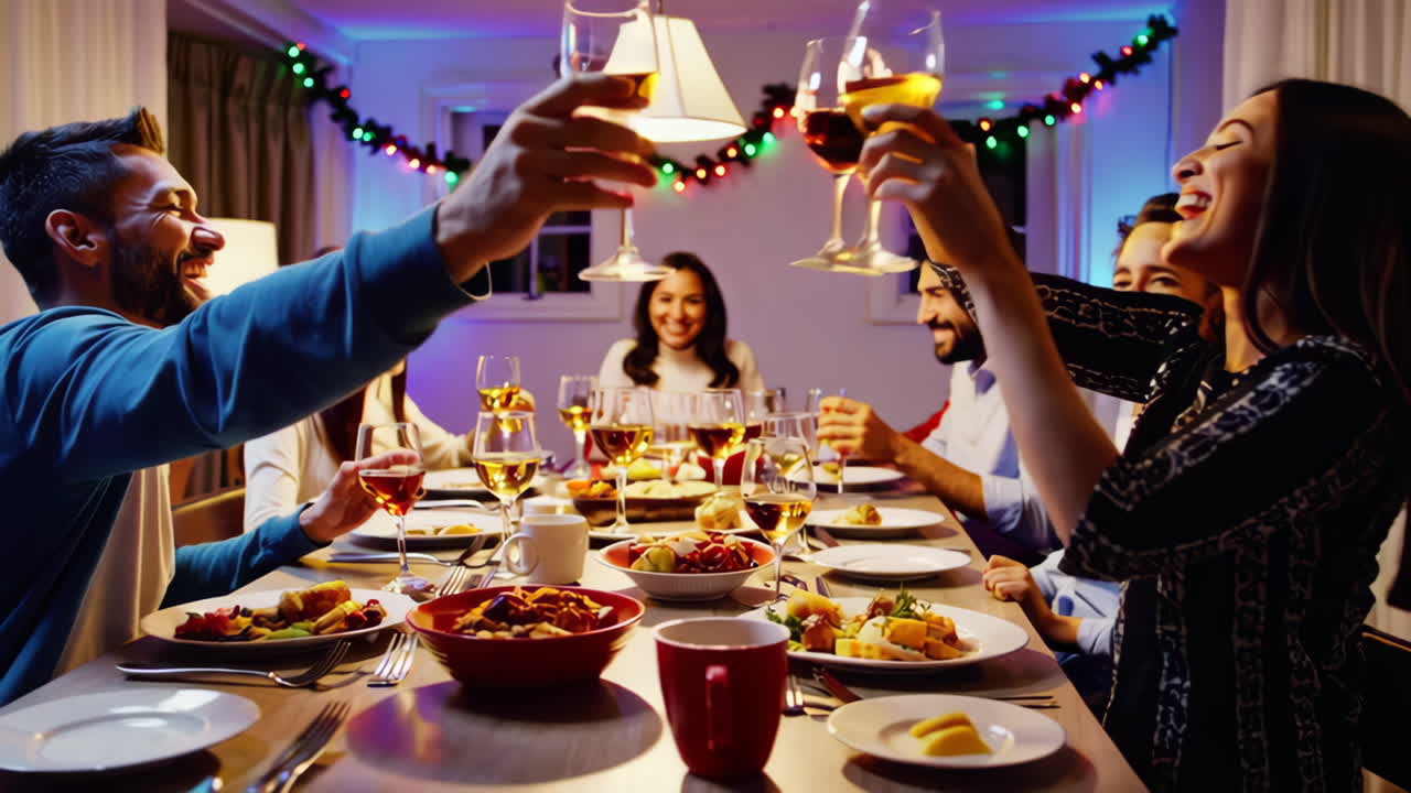 amigos celebrando la cena de navidad
