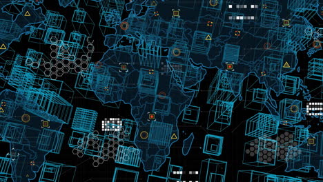 animación del procesamiento de datos sobre el paisaje urbano en 3d