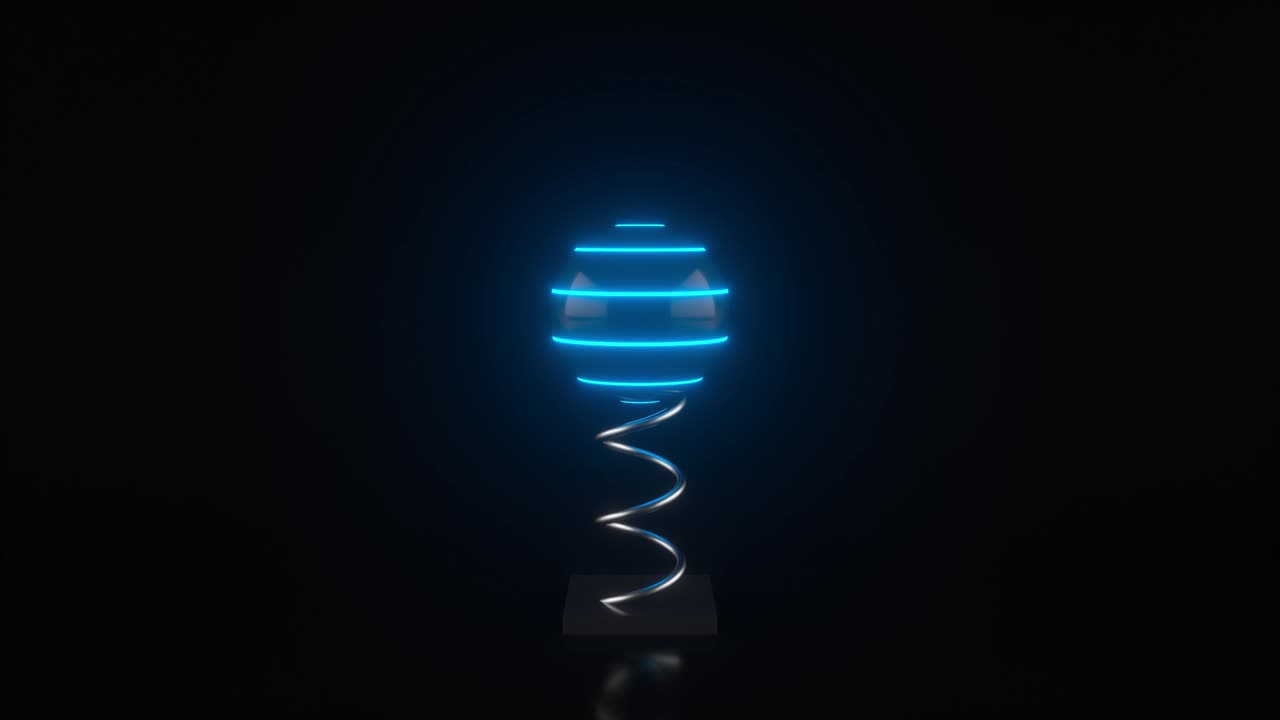 봄의 춤과 연결된 파란색 형광 공, 3d 렌더링