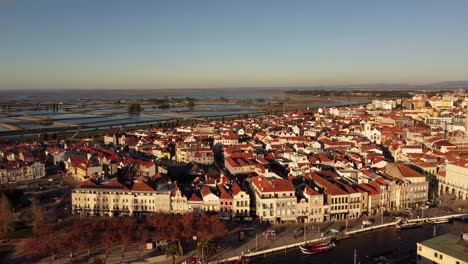 aerial view of aveiro city on the west coast of portugal set along a lagoon called ria de aveiro