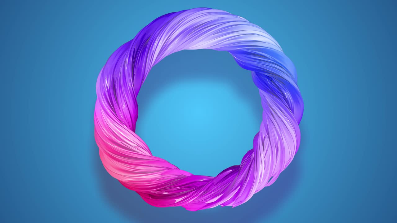 el flujo de pintura se mueve en un círculo. abstracto colorido fondo creativo con flujo de pinturas de aceite mixtas que forman una cinta de gradientes de colores rojos y azules. animación en 3d en bucle en 4k