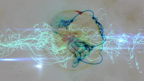 animación de rastros de luz y globo sobre fondo blanco
