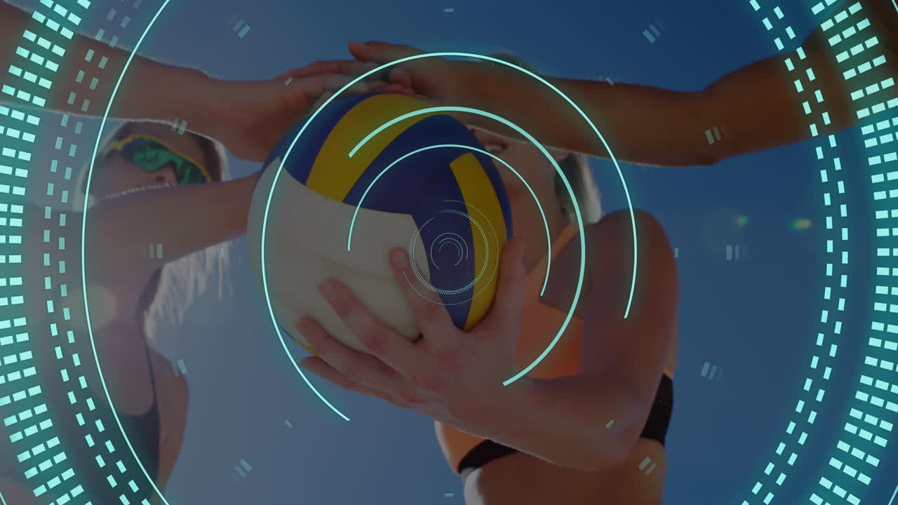 배구 팀과 함께 백인 여성에 대한 스 ⁇  스캐닝의 애니메이션