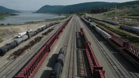 Aerial-Drone-Footage-Of-Macmillan-Cn-Train-Yard-In-Vaughan,-Canada