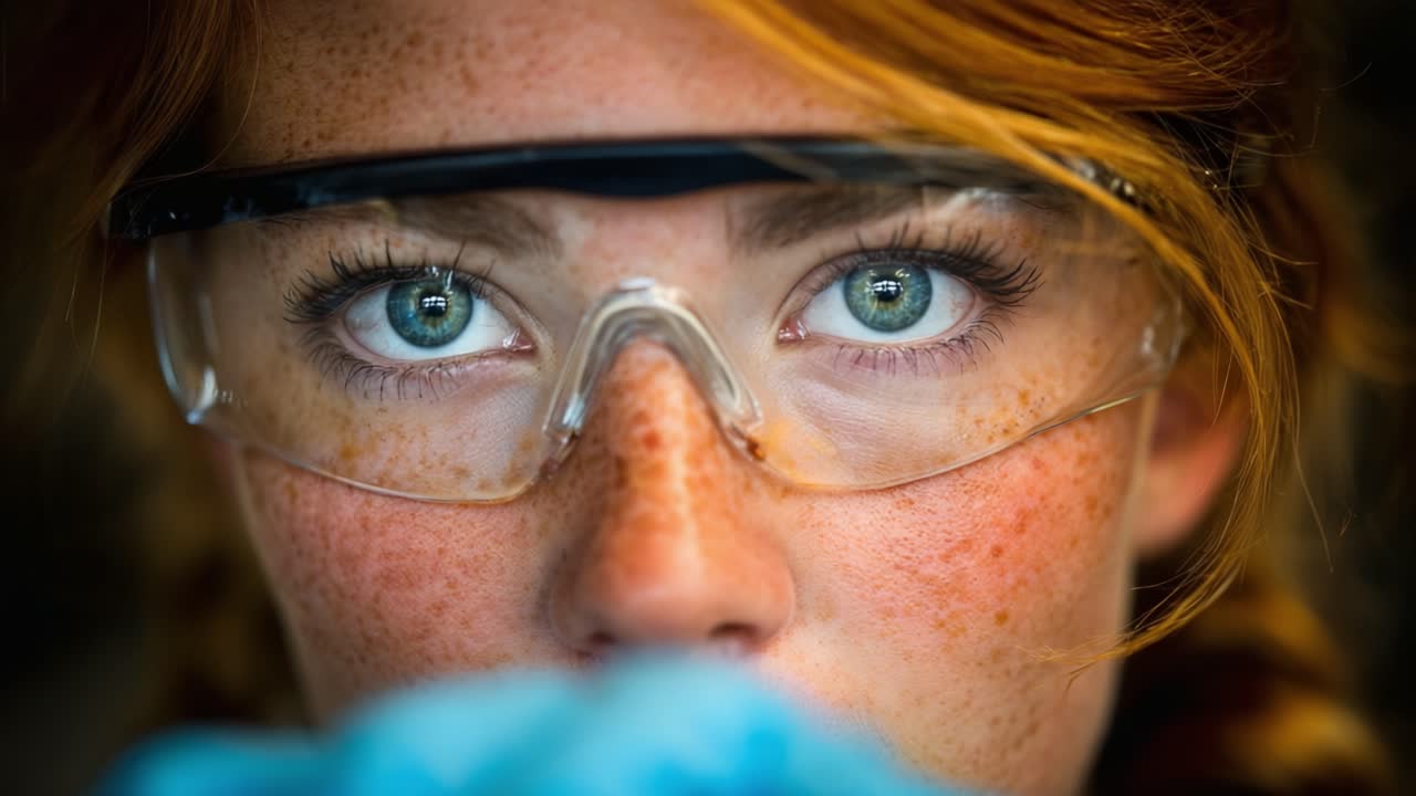 A Focused Individual with Striking Features and Protective Gear, Captured in Two Moments Reflecting Concentration and Determination in an Engaging Context