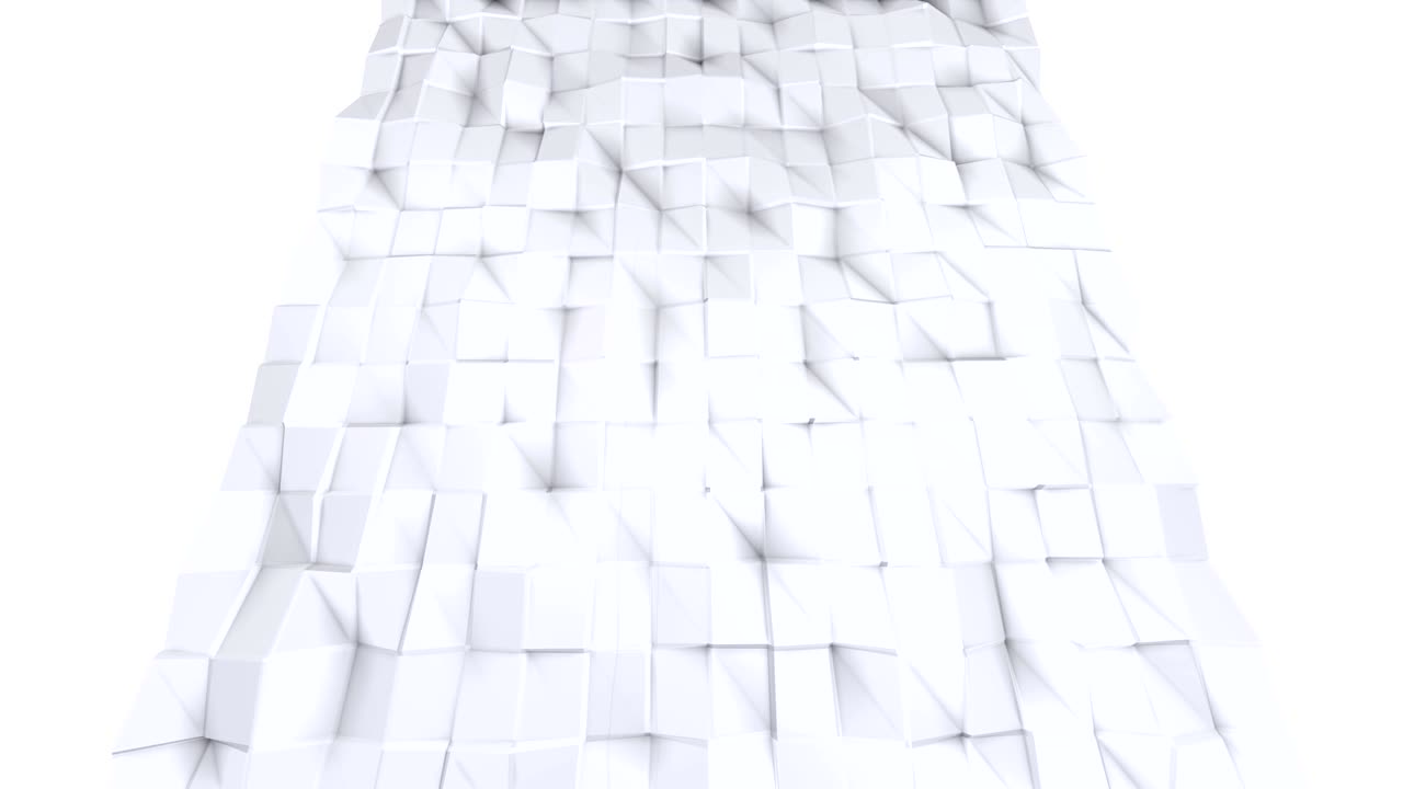 Simple low poly 3D surface as futuristic environment. Soft geometric low poly background of pure white grey polygons. 4K Full hd seamless loop background with copy space