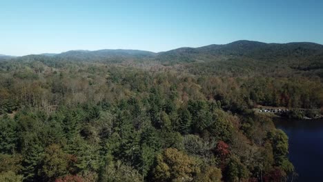 aerial, autumn over price lake, julian price memorial park near blowing rock nc in 4k