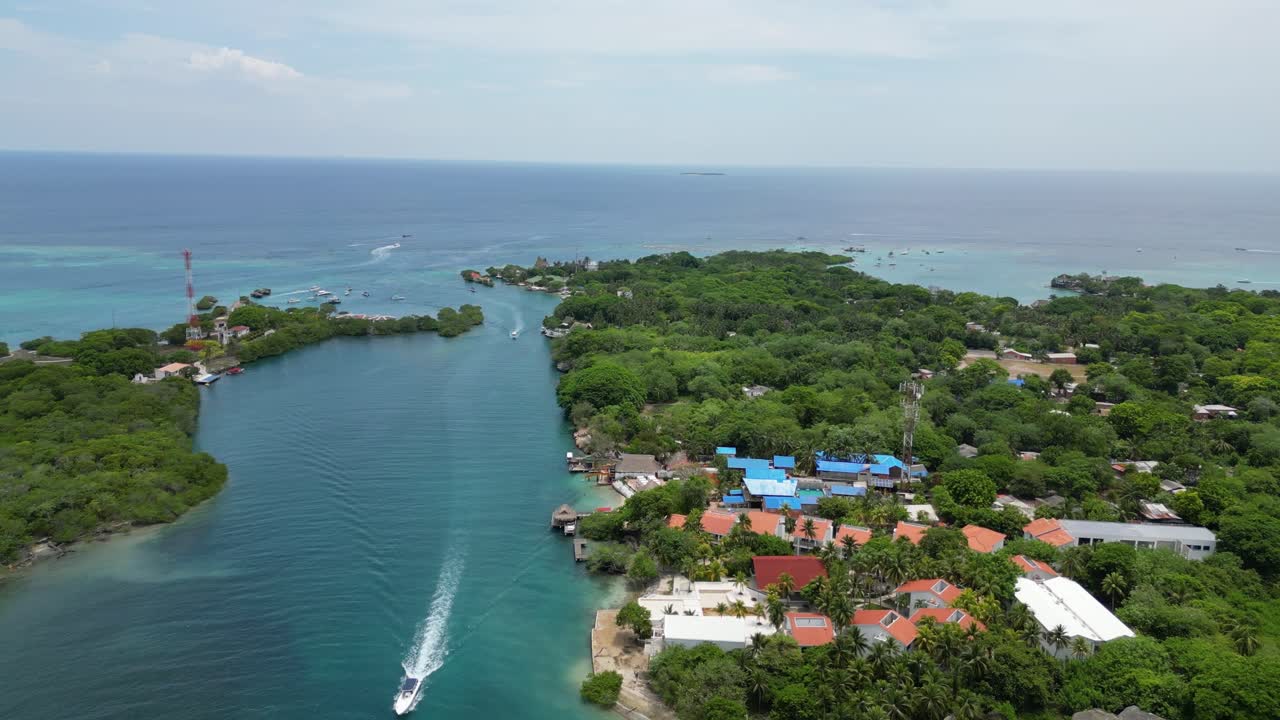Gorgeous drone shot over a private tropical island in Cartagena Colombia
