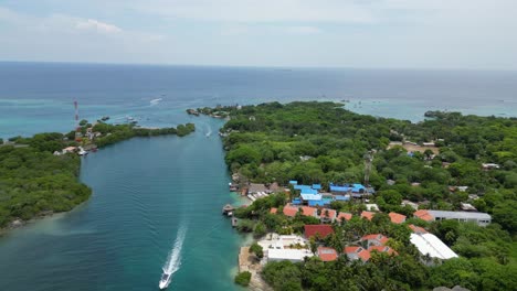 Gorgeous-drone-shot-over-a-private-tropical-island-in-Cartagena-Colombia