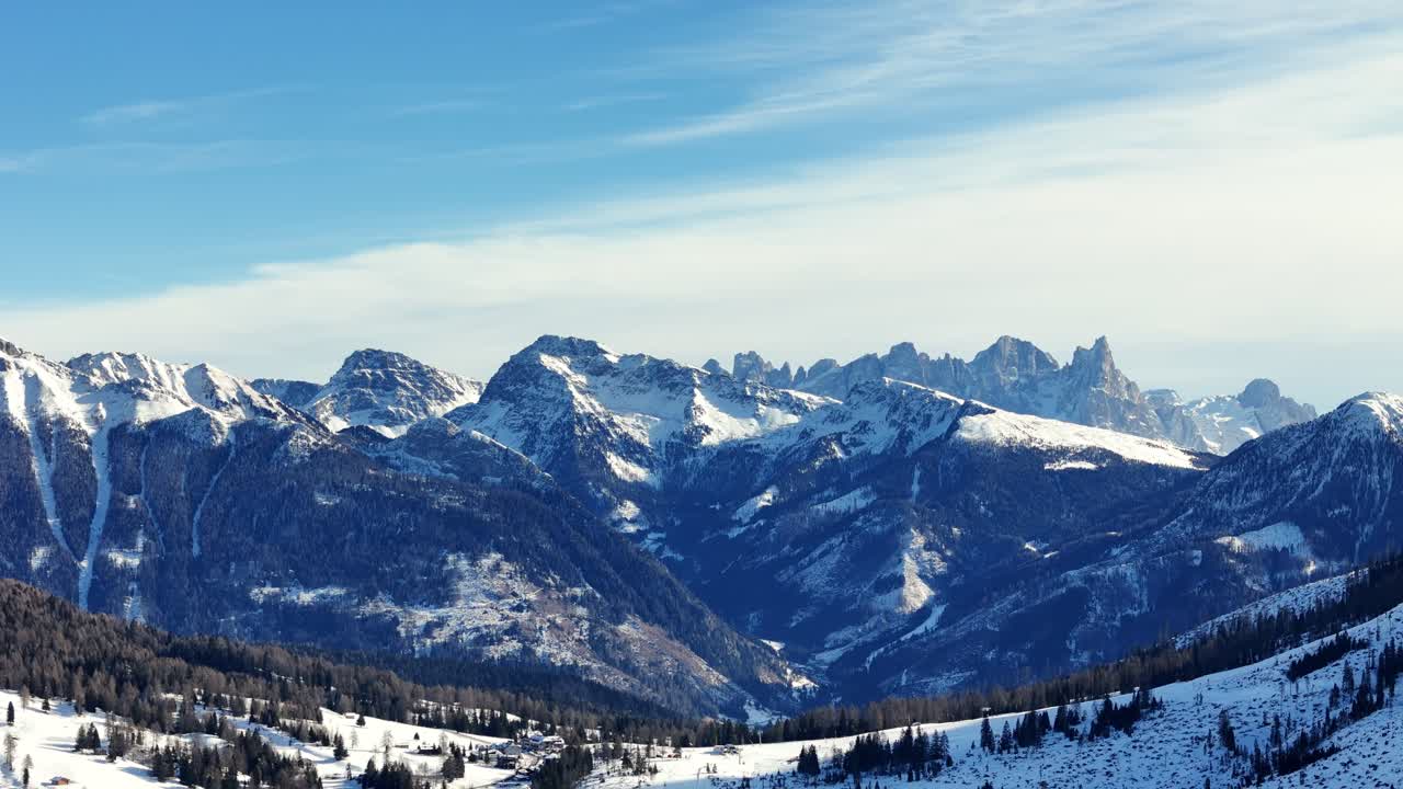 3x zoom landscape view over the alps in winter season
