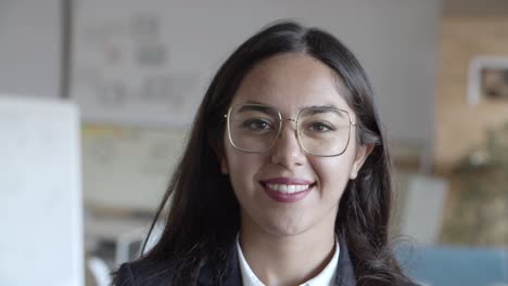 beautiful young businesswoman smiling at camera