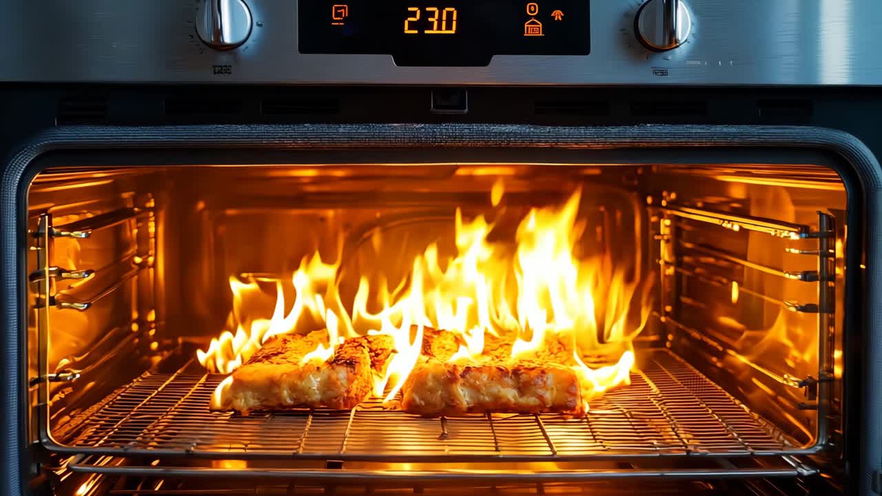 un horno con un fuego dentro de él en una cocina