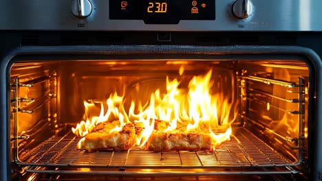 a oven with a fire inside of it in a kitchen