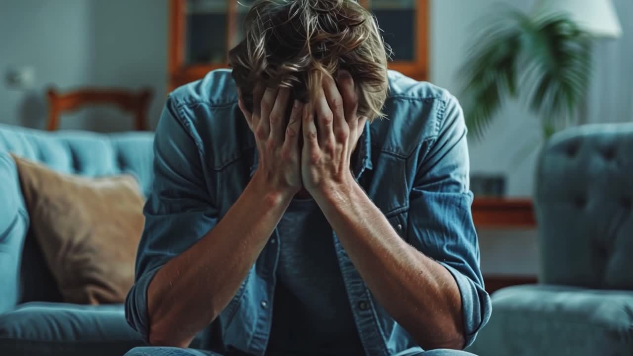 Man overwhelmed with stress and sadness