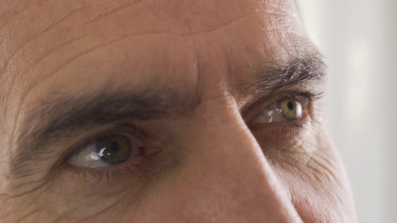 primer plano de un hombre con ojos verdes, pensativo y mirando hacia los horizontes.