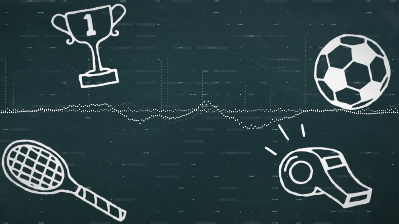 학교 아이콘의 애니메이션과 검은 바탕에 수학적 데이터 처리