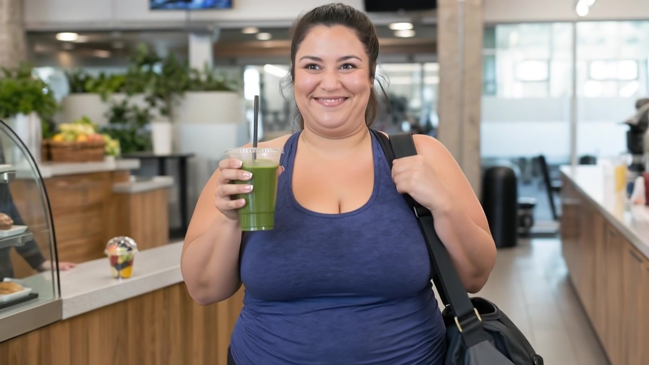 Donna curvy che saluta un dipendente mentre è al bancone di un bar