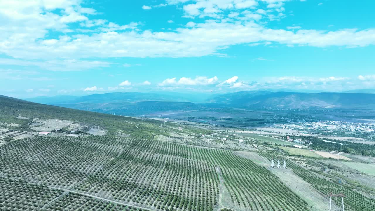 Aerial View of a Lush Green Valley with Mountains in the Background