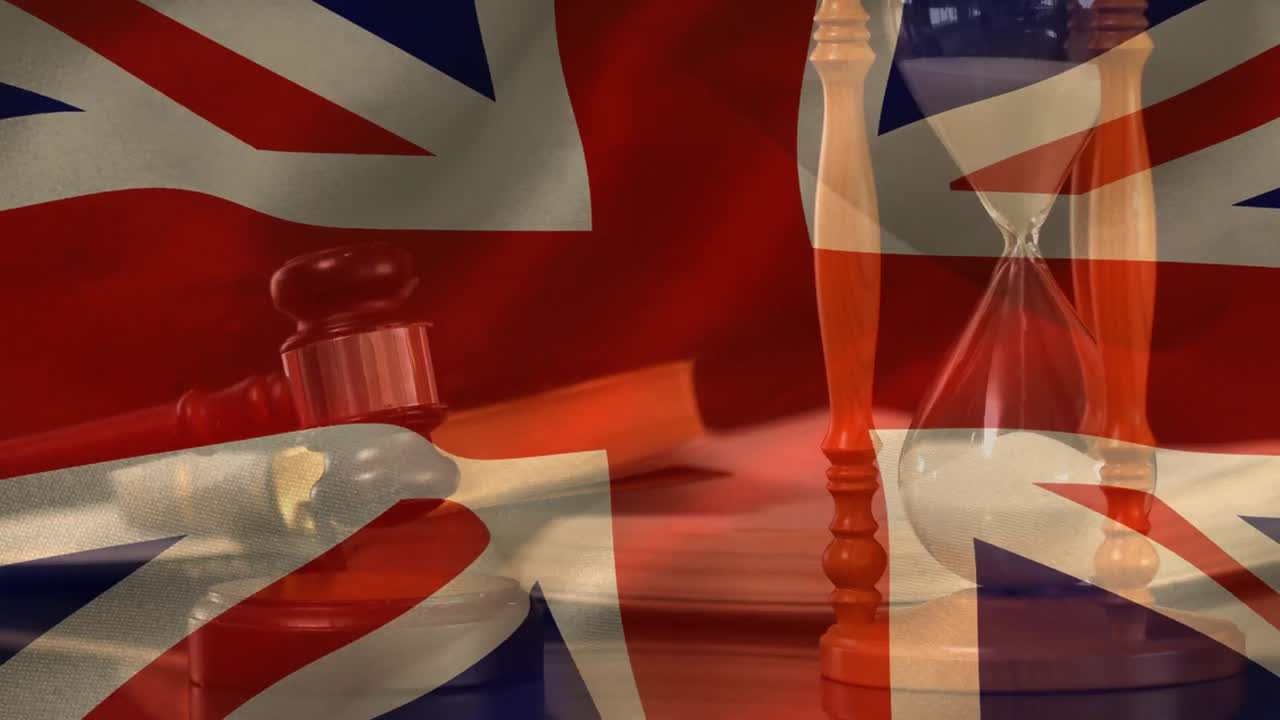 Digitally composite of grunge United Kingdom Flag and gavel 4k