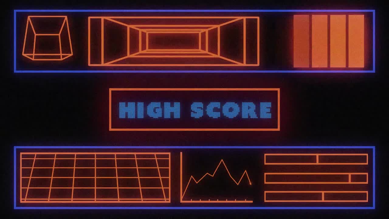 Animation vintage video game screen with words high score written