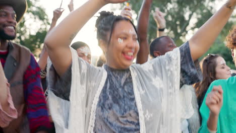 dance, festival and party with woman in crowd