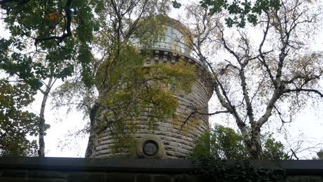 english hilltop bidston hill lighthouse historic british beacon landmark seen through autumn leaves