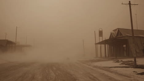 abandoned town in a dust storm